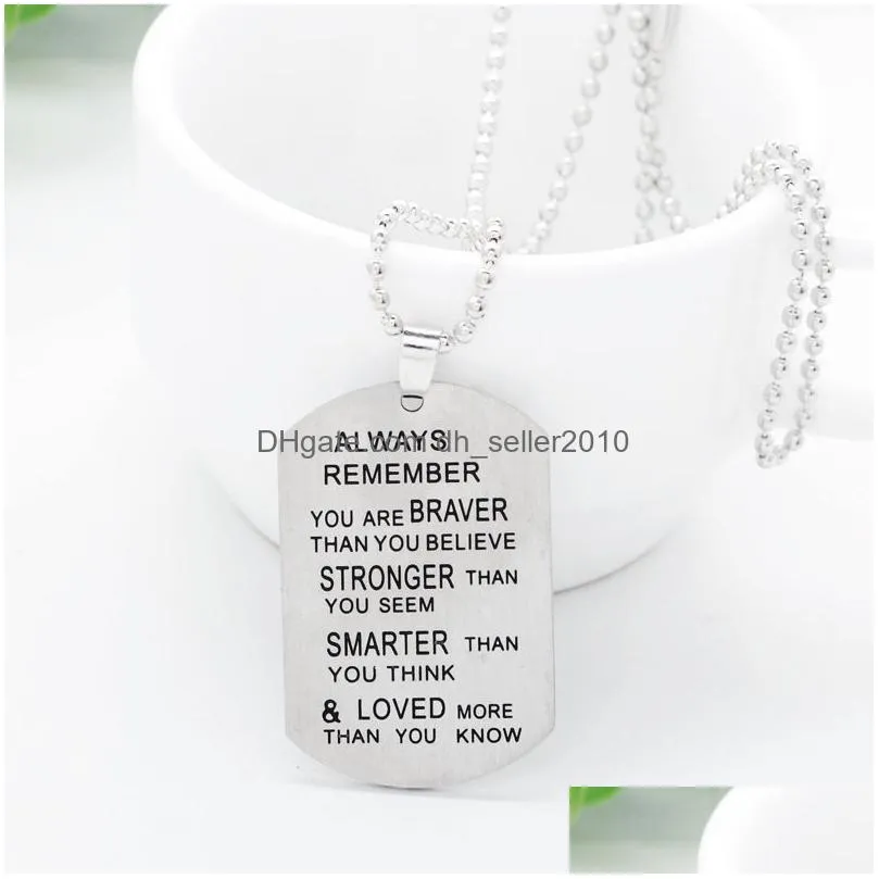 uni stainless steel necklace for women and men caevedalways remember you are braver english letters dog tag pendant necklace