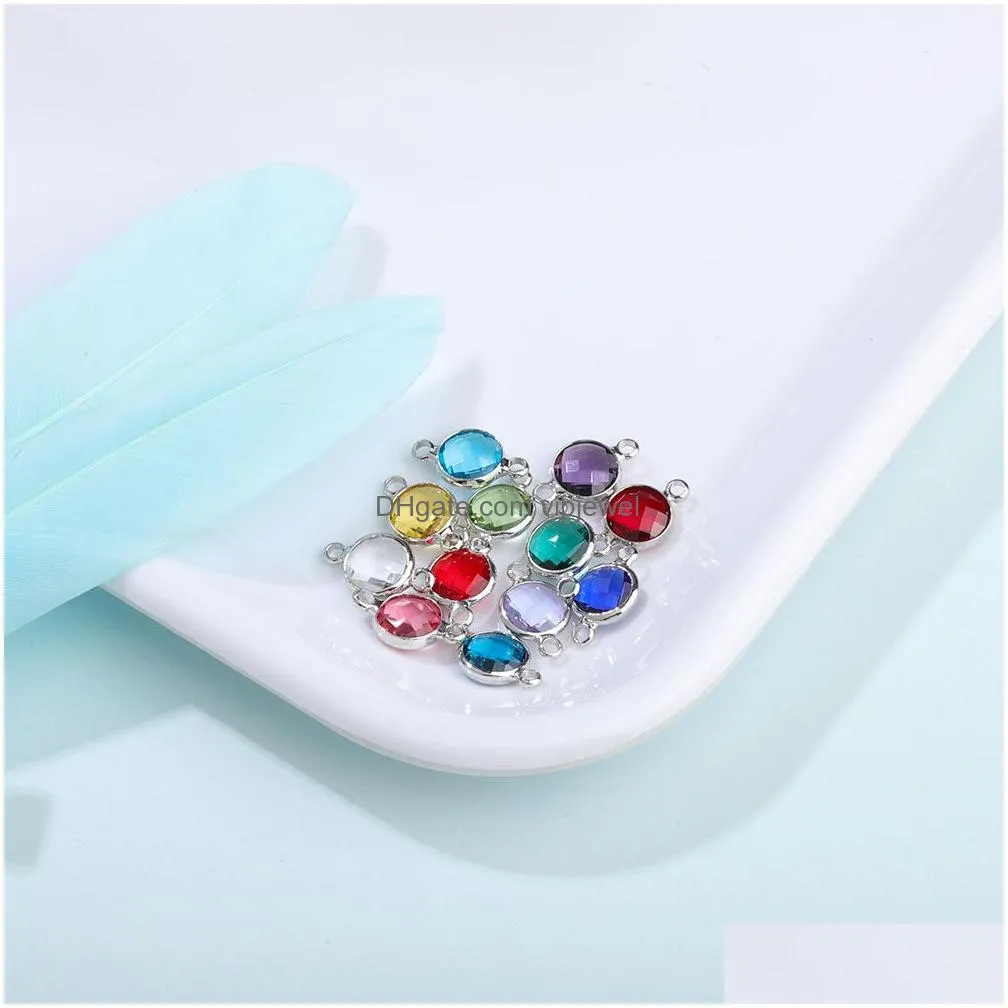 12 month 8mm stainless steel birthstone charms for bacelets necklace diy colorful jewelry making glass crystal silver plated accessories wholesale
