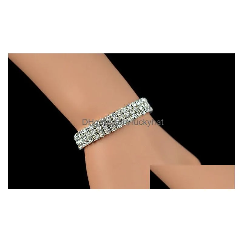 elegant bride shining rhinestone silver color wedding bracelet for women stretch crystal stackable bracelet fashion jewelry gift 2019