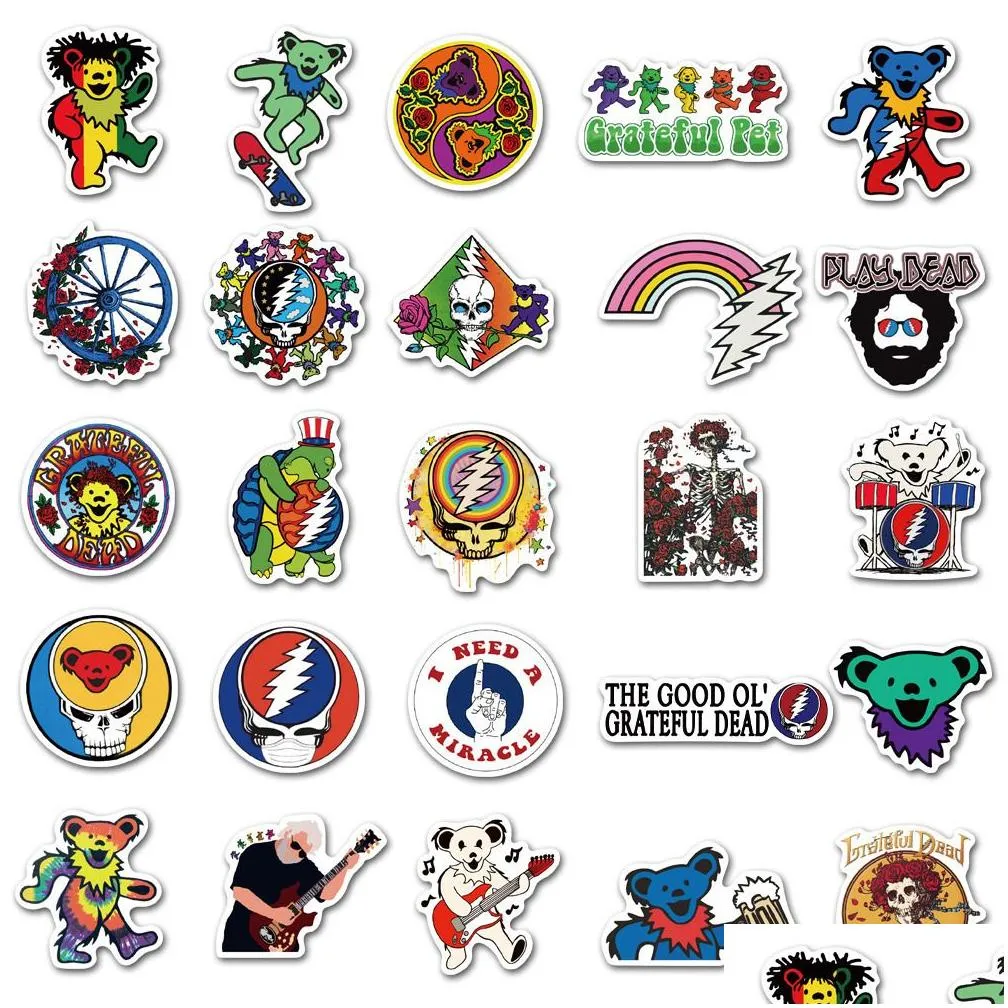 waterproof sticker 50pcs cool grateful dead stickers for car bike motorcycle laptop luggage phone case guitar vinyl decal rock music sticker bomb car