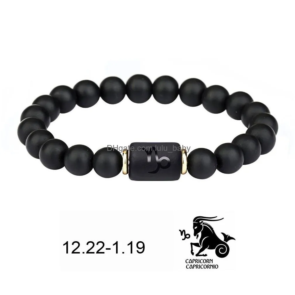 black stone beads 12 constellation strands couple bracelet men bracelets for women pulseras moda masculina hombre man mens jewellery