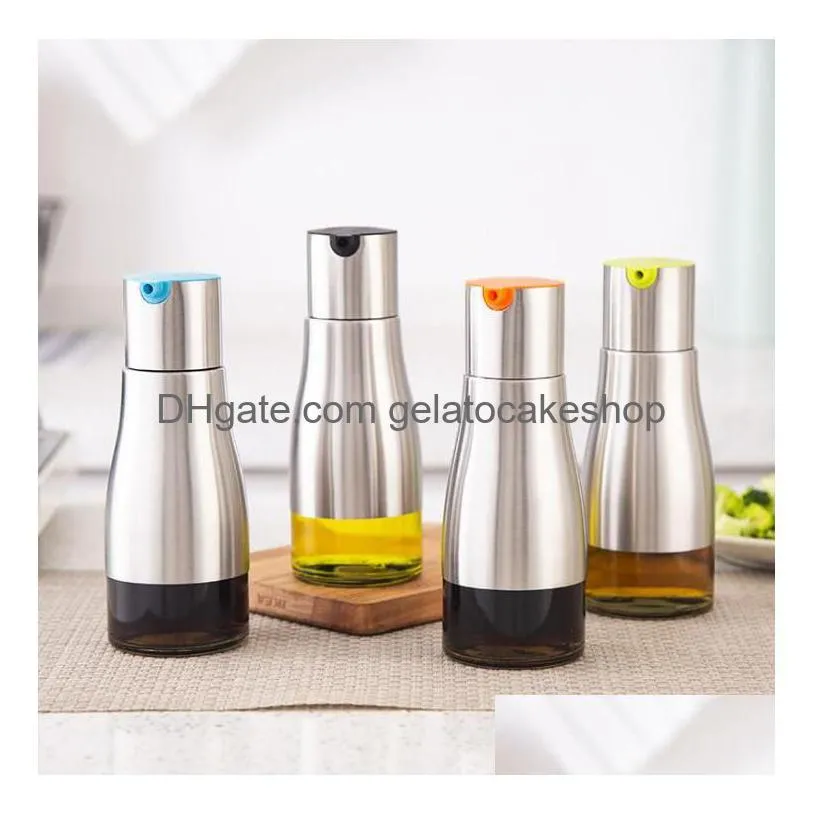 functional olive oil tools bottle soy sauce vinegar seasoning storage can glass bottom 304 stainless steel body kitchen cooking