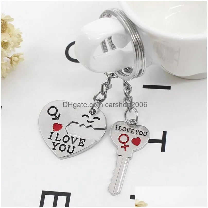 2pcs set alloy heart keychain i love you couple key chain lovers pendant key ring keychains for girls and boys 