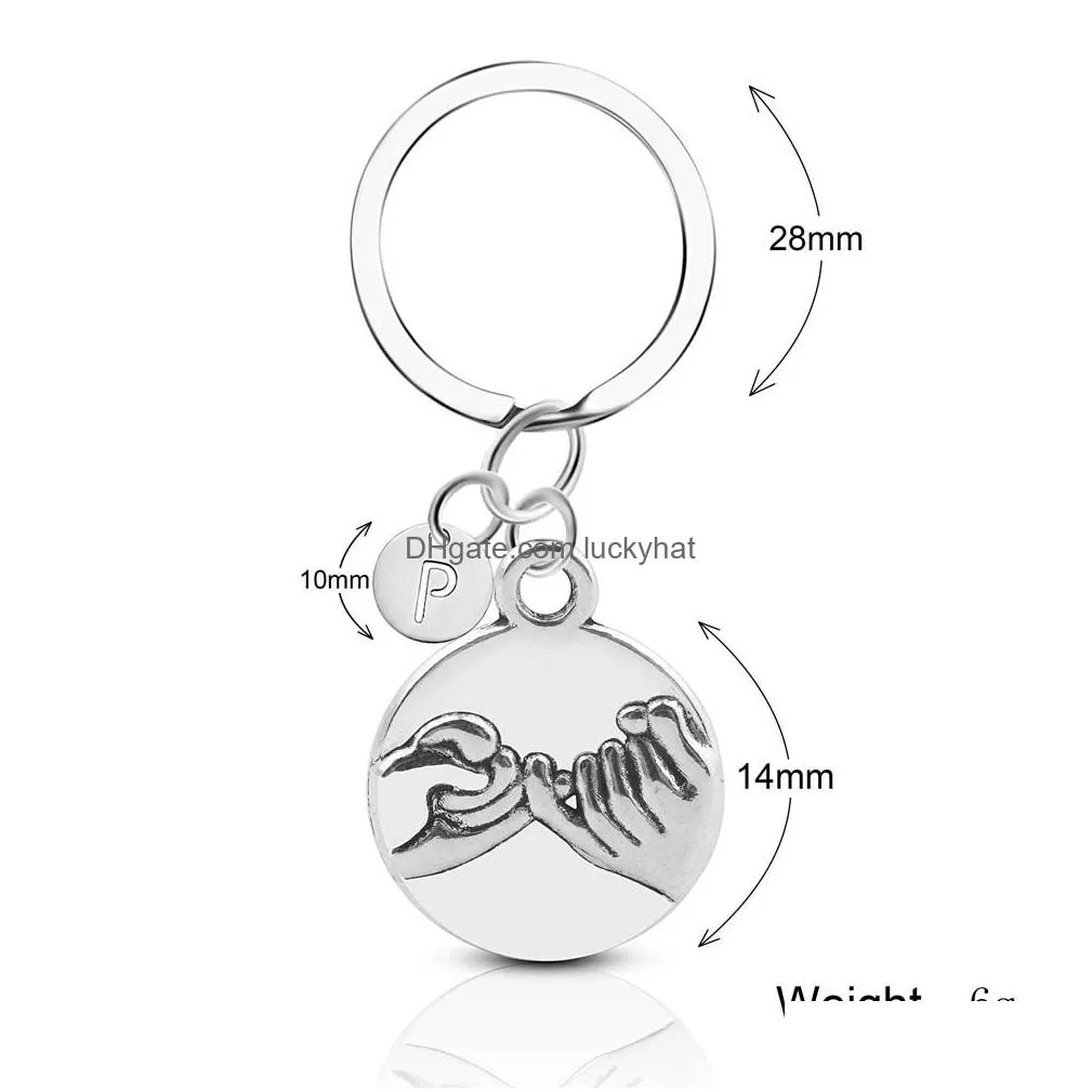 new arrival father son hand 26 initial letter pendant key chain for your father vintage silver round charm key holder best jewelry
