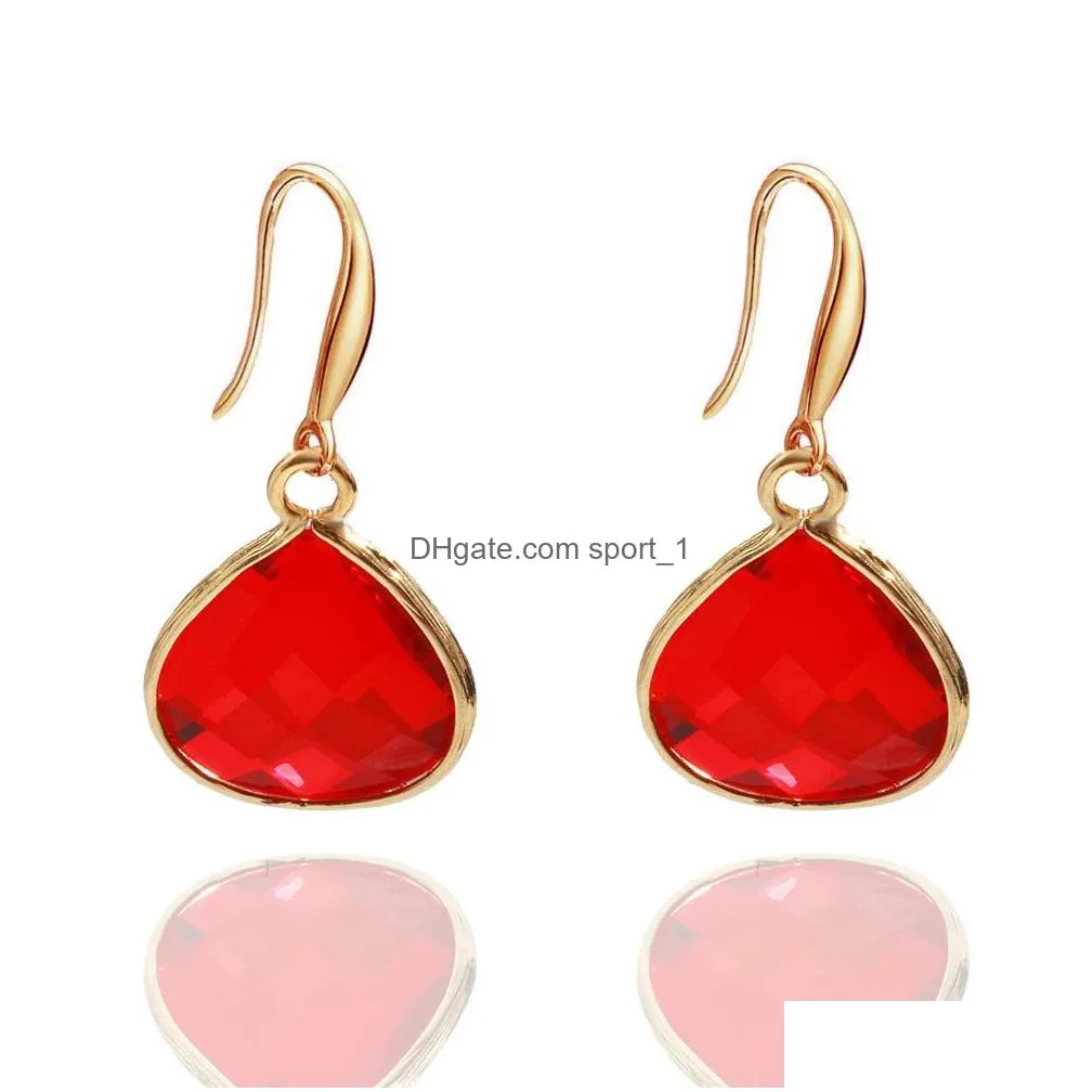  glass crystal teardrop pendant dangle earring for women unique design geometric plating copper hook earring fashion jewelry gift