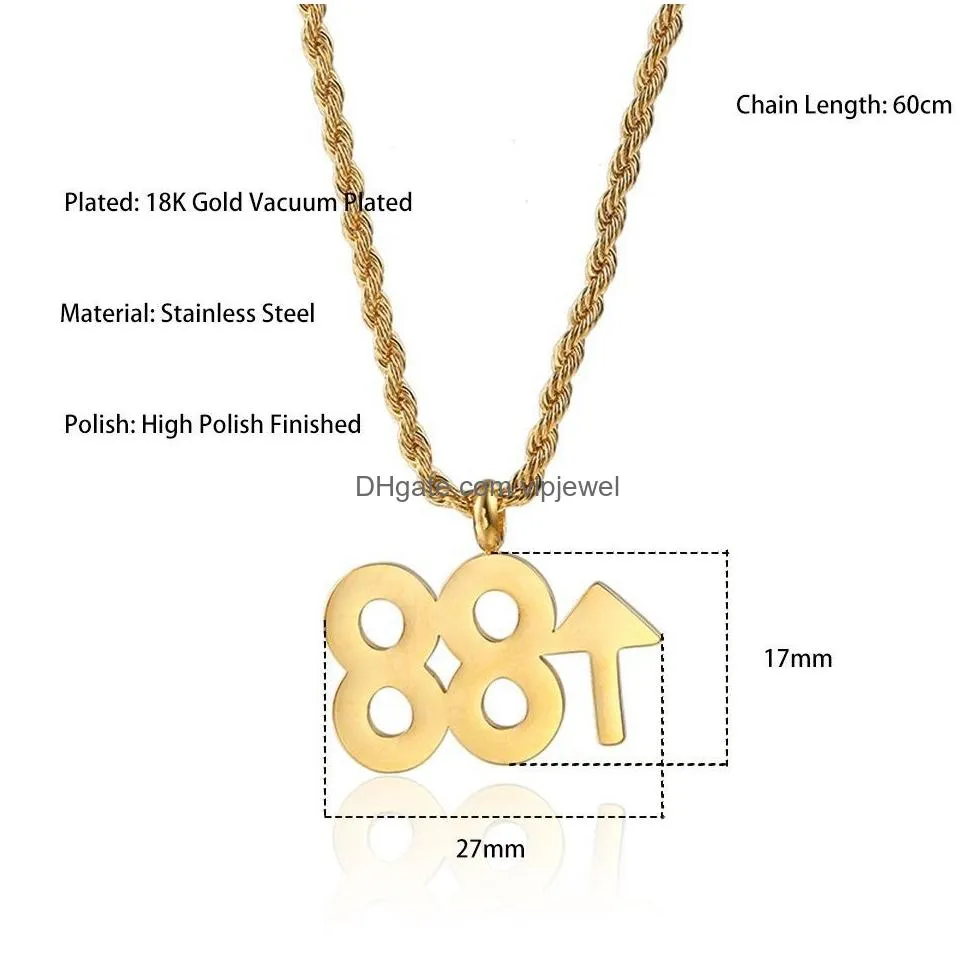 fashion designer 88 up rising pendant necklace hiphop gold silve long chain titanium steel number necklace personality for men