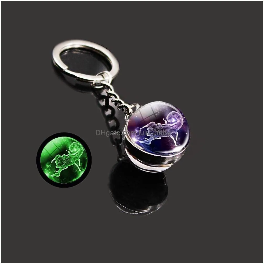  est 12 constellation key ring starry sky luminous keychain time stone glass ball key chain accessories pendant keyring gifts bulk