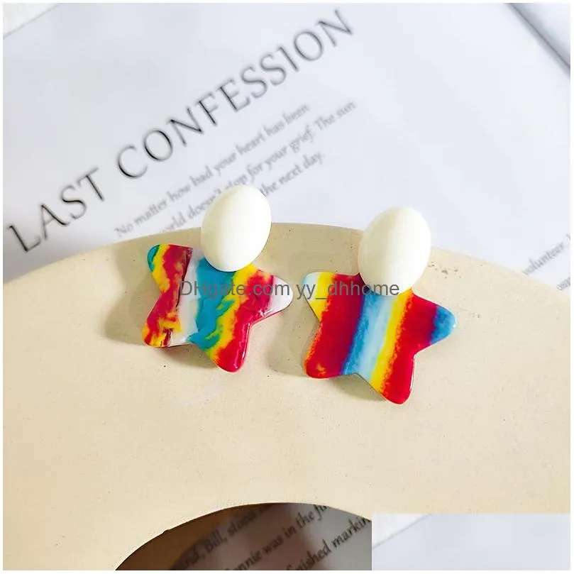 fashion s925 silver rainbow earrings for women cute colorful acrylic round square star stud earrings girls party ear studs