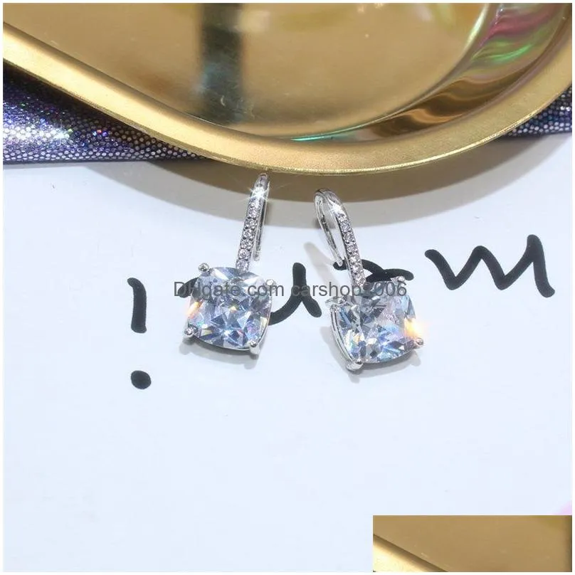  luxury jewelry 925 sterling silver plated white topaz cz daimond women wedding gemstones hoop dangle earrings for lovers gift