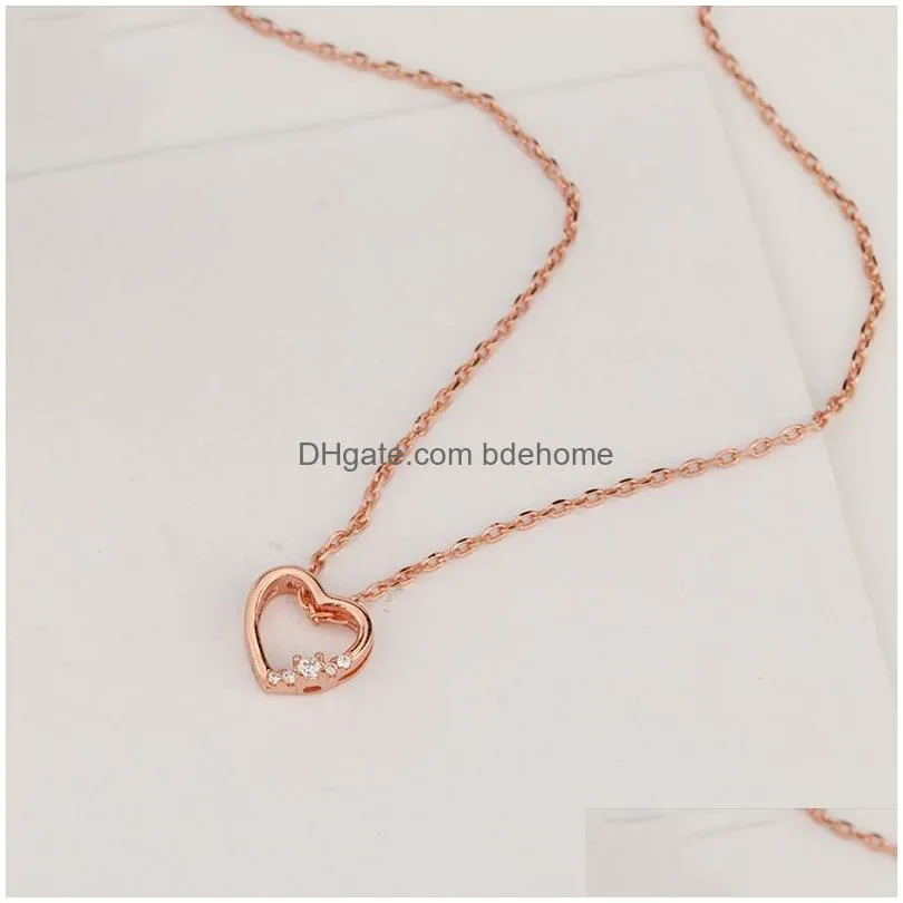 arrival 18k rose gold hollow heart cubic zirconia pendant necklace for women crystal fashion wedding jewelry gift