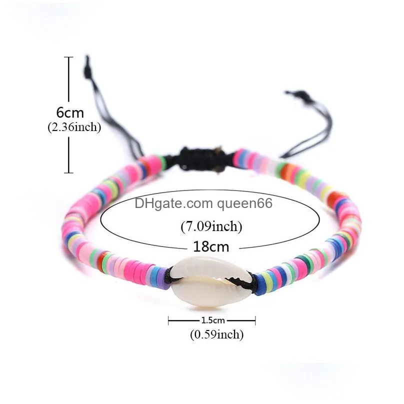 2019 new bohemian natural shell bracelet for girl colorful resin beads wild handmade woven rope charm bangle bracelet jewelry gift