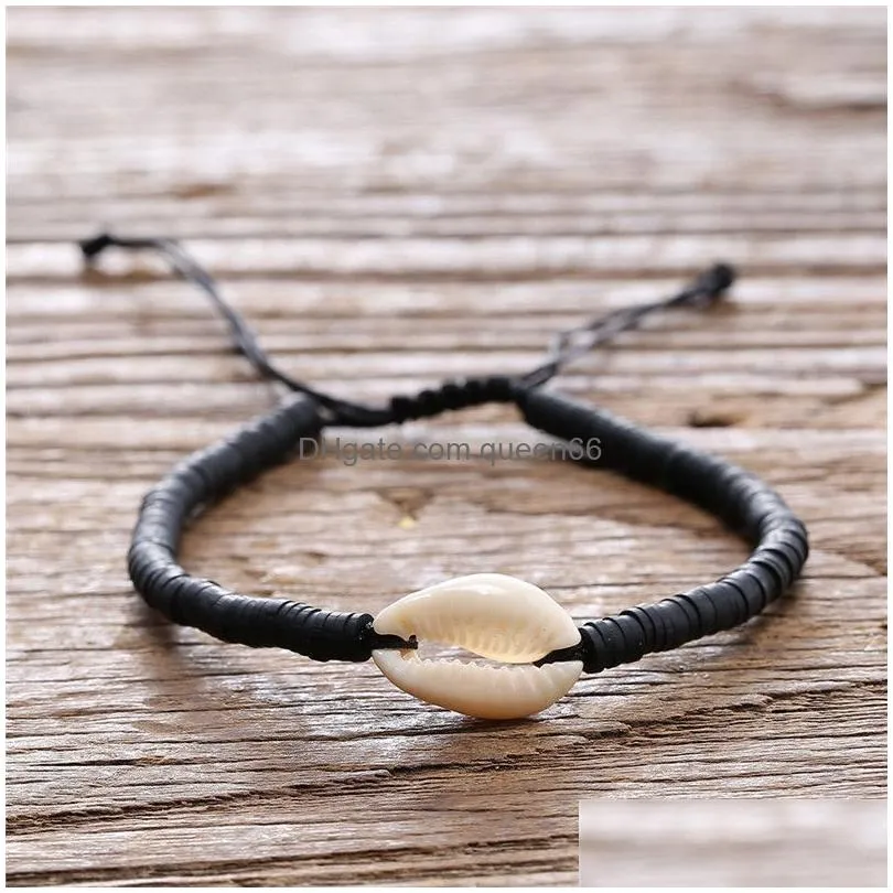 2019 new bohemian natural shell bracelet for girl colorful resin beads wild handmade woven rope charm bangle bracelet jewelry gift