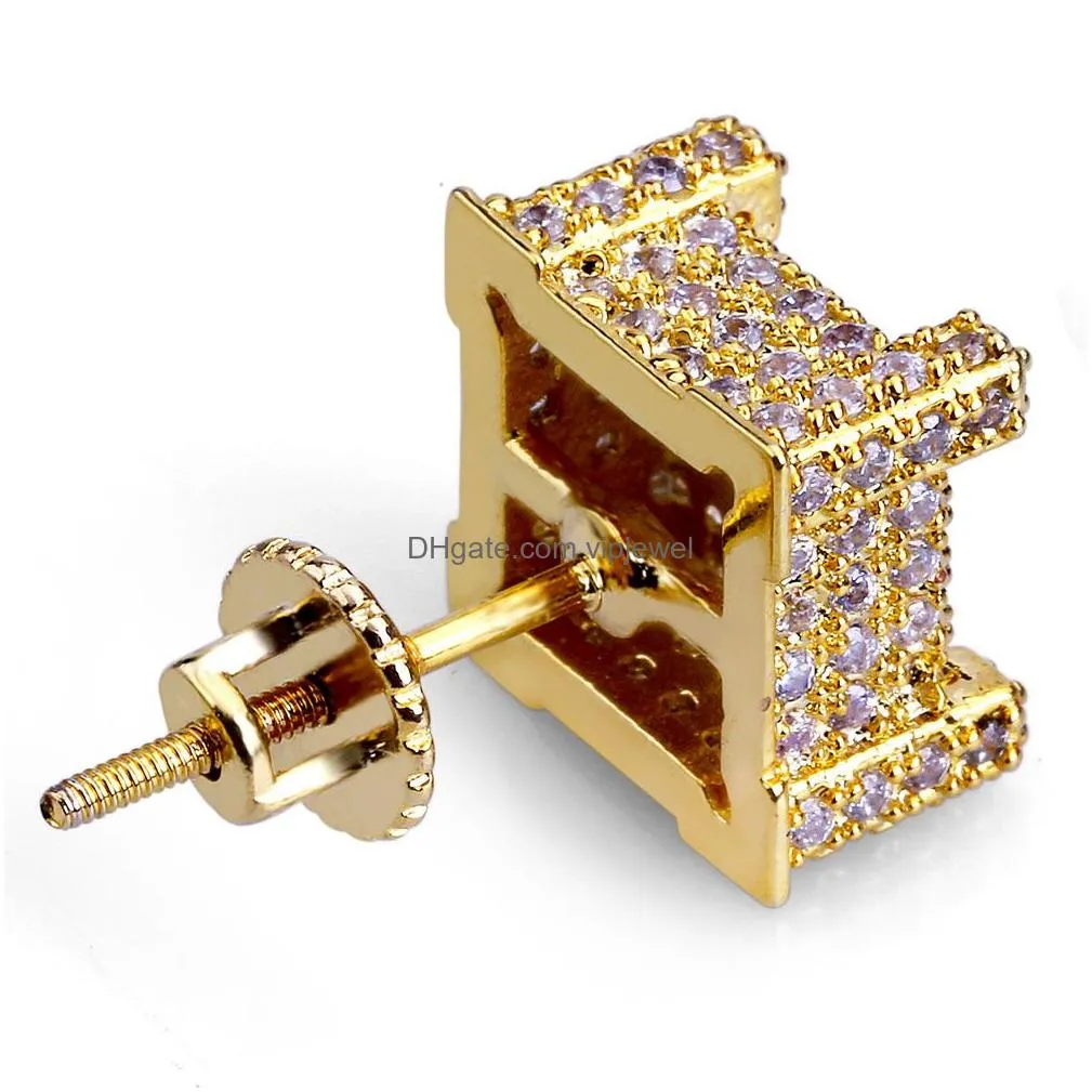  fashion earrings for mens bling diamond cz gold stud earring hip hop jewelry