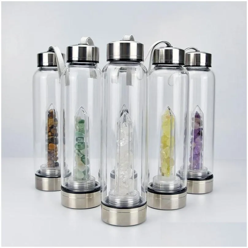  natural quartz gem glass water bottle direct drinking glass crystal cup 8 styles transport