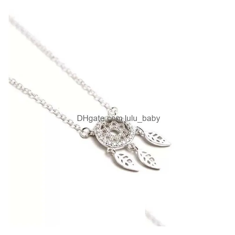 cute dream catcher feather 925 sterling silver necklaces pendants for women fashion dreamcatcher necklace girl jewelry gifts wholesale high quality