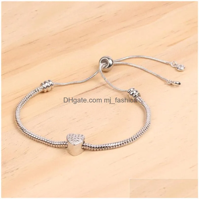 fashion heart love crystal zircon charms bracelet for women high polishing snake chain gold silver rose gold bangle bracelet jewelry