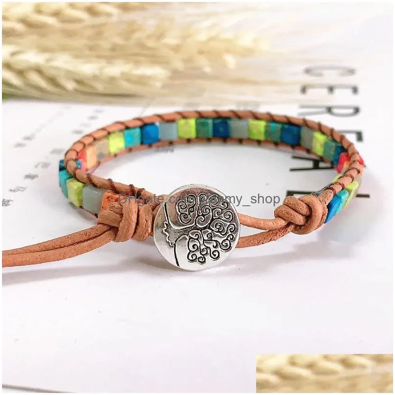  est women 4mm square beaded wrap bracelets turquise stones gold chain woven bracelet bohemian statement jewelry wholesale items