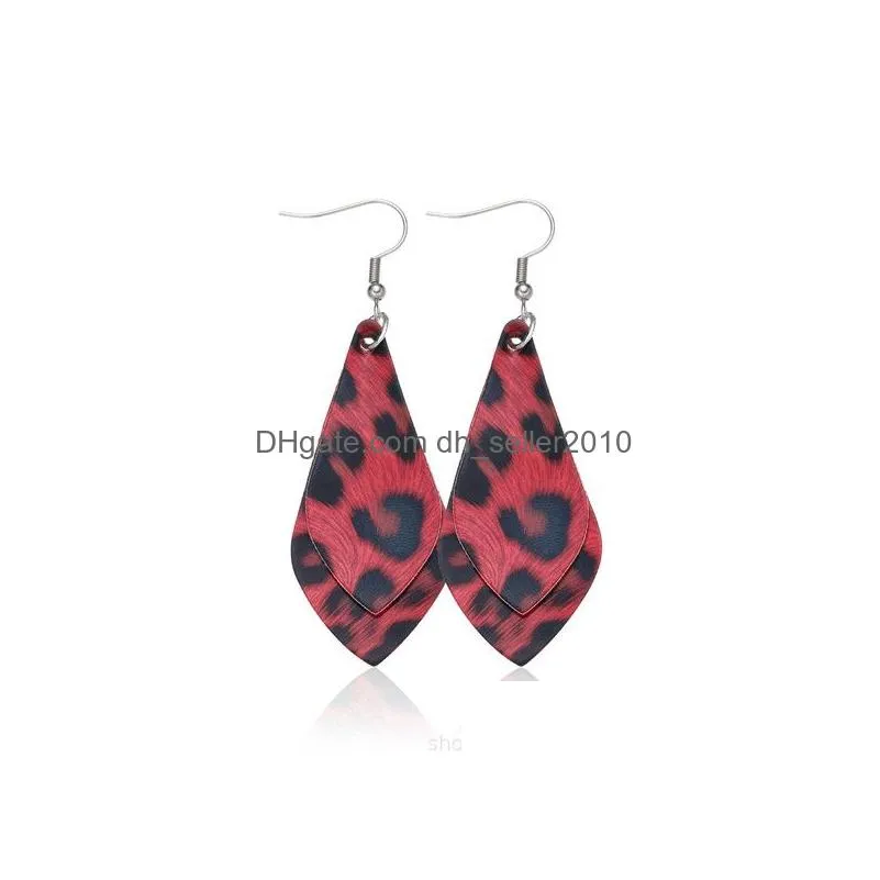 4.5x2.5cm leather earrings for women creative doublelayer leopard earrings 2019 fashion girls party wedding earrings christmas