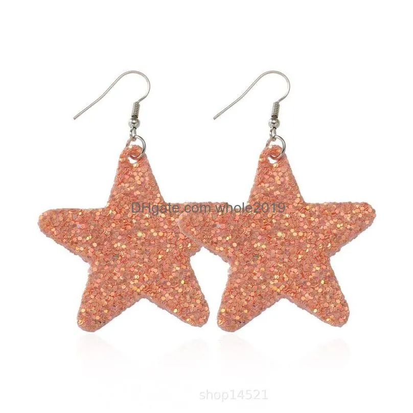 6.2x3.5cm fashion fivepointed star leather earrings for women bohemian earrings paillette glitter earrings party wedding jewelry