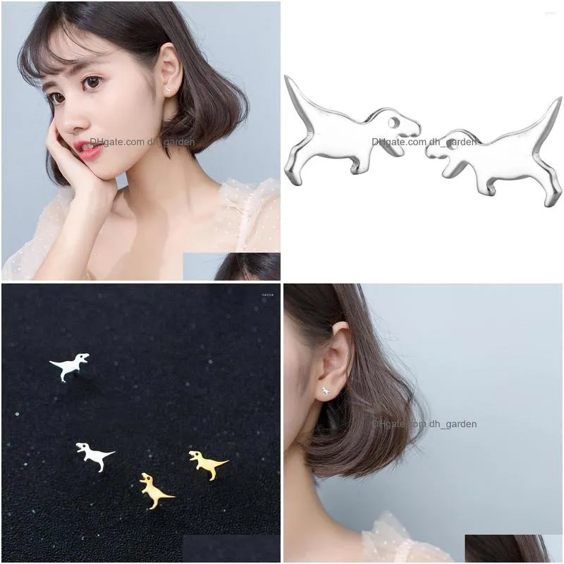 stud earrings mloveacc 925 real sterling silver cute tiny dinosaur gift for women girl fine jewelry