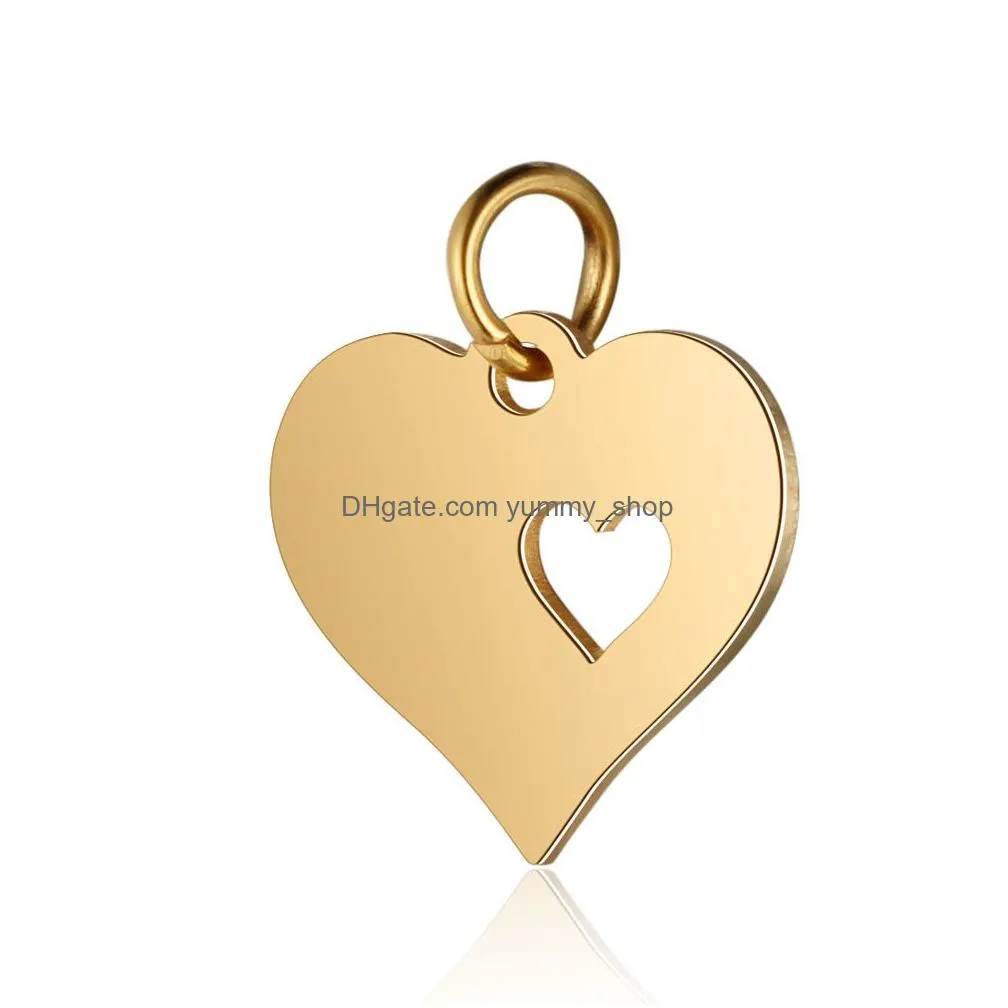 hollow double heart stainless steel small charm for bracelet necklace rose gold gold silver plating diy charm jewelry accessories