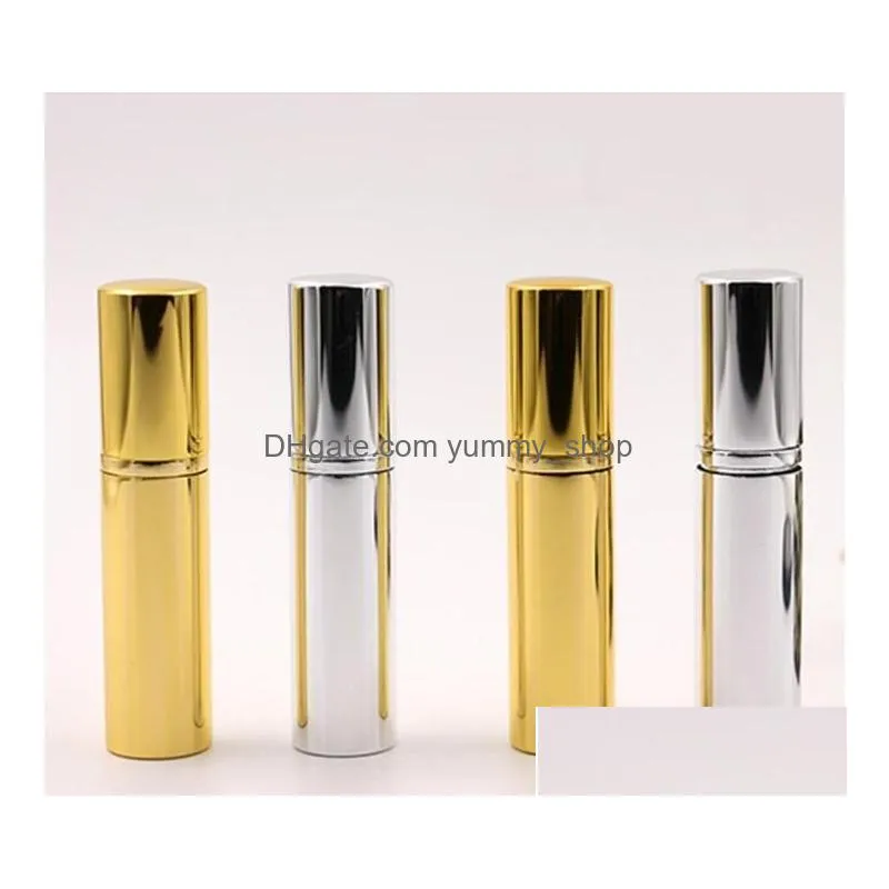 brilliant gold silver 5ml refillable portable mini perfume bottle traveler aluminum spray atomizer empty parfum container