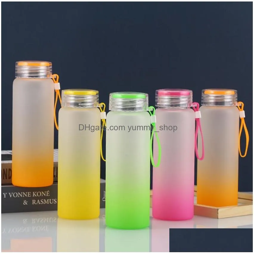 500ml sublimation blank mug frosted gradient color tumbler drinkware matte glass water bottle