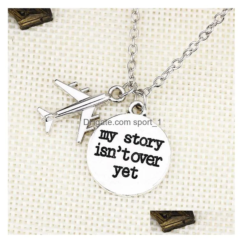 diy air plane necklace for women letter my story isnt over yet pendant stainless steel chain pendants necklaces fashion jewelry