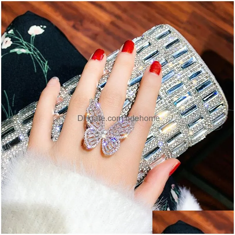 hip hop butterfly resizable ring for men women rings fashion bling cz paved jewelry