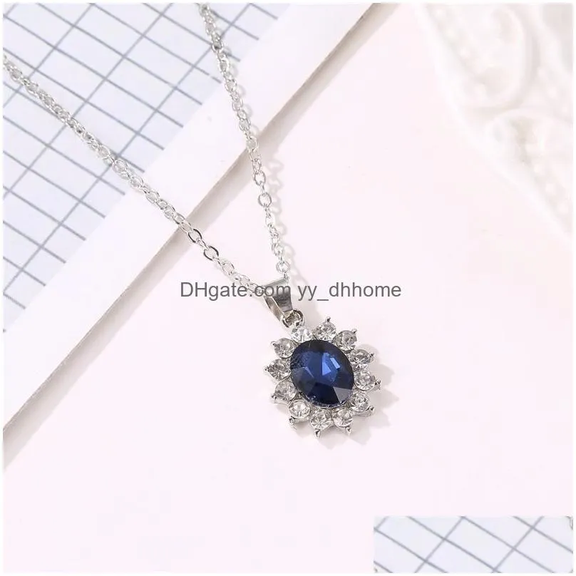 fashion blue crystal jewelry sets for women sunflower pendant necklace earrings colierul de turcoaze party wedding bridal jewelry set