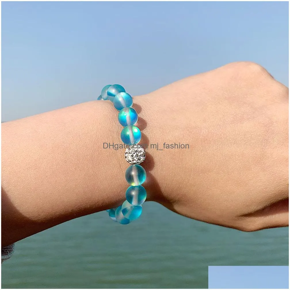2021 women men fashion natural flash stone strands bracelet 8mm 6mm polish frosted colorful crystal glass zircon beads bracelets on hand friendship couple