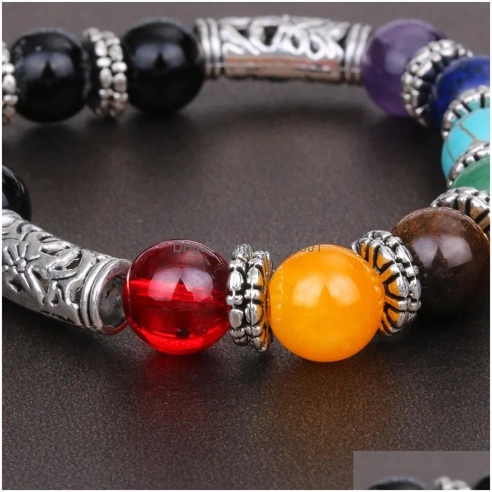 arrival 10mm natural stone healing balance beads 7 chakra bracelet for women fashion heart pendant charm yoga bracelet fashion jewelry