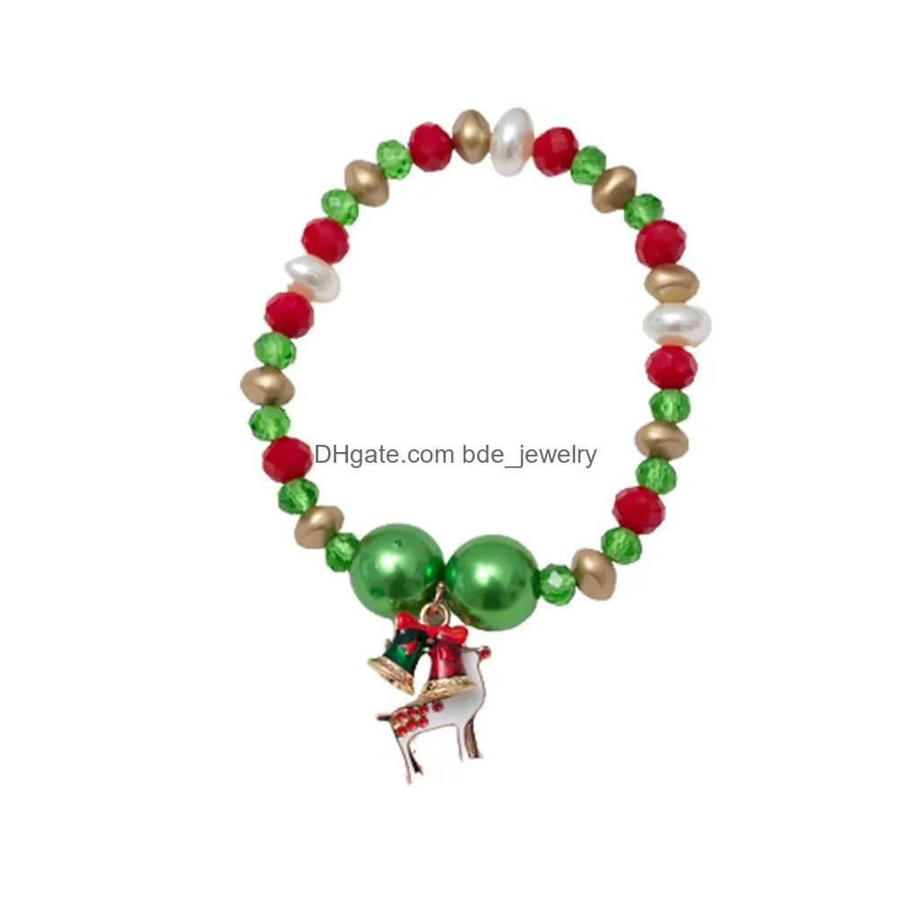 colorful crystal beads christmas charm braided chain bracelet for women men snowflake stanta xmas adjustable friendship bracelets happy year