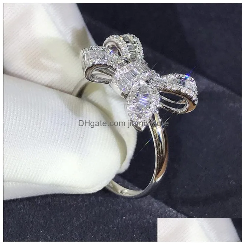 bow ladder diamond 925 sterling silver plated t princess cut white topaz cz butterfly wedding ring gift for women