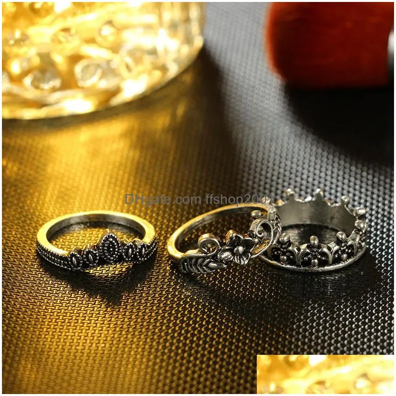 10pcs/set vintage crown flower heart elephant shape knuckle ring set elegant big hollow ring for women fashion jewelry