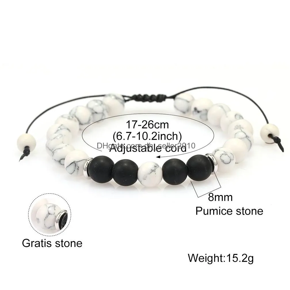 8mm women men natural lava rock beads chakra bracelets healing energy stone white agate bracelet fashion  oil diffuser