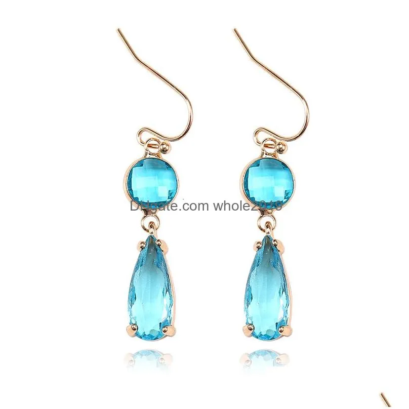 hot sell colorful k9 crystal pendant dangle earring for women unique design water drop geometric 18k gold hook earring fashion jewelry