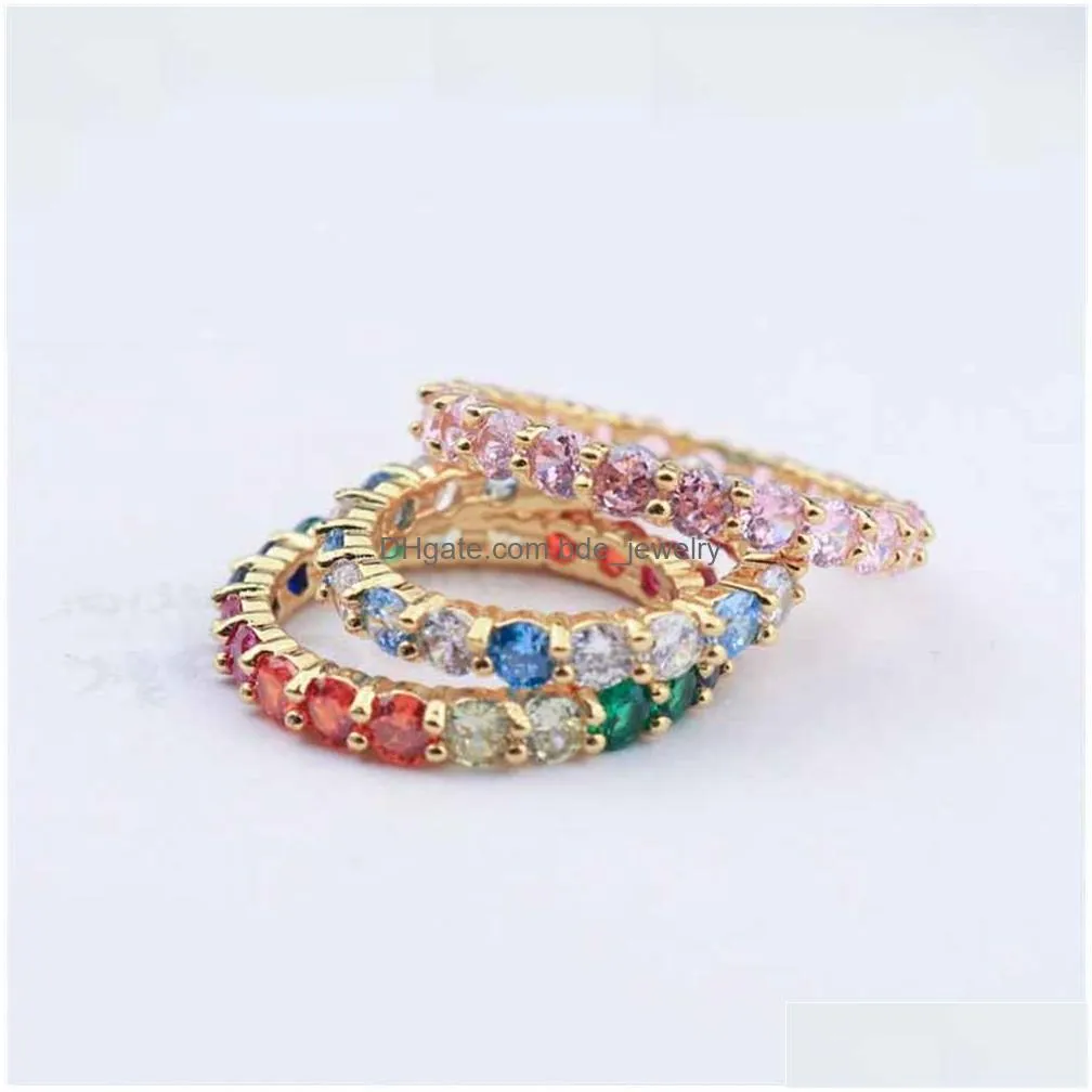 rainbow round baguette zircon wedding ring colorful cubic zirconia band rings gold filled copper multicolor pava cz finger jewelry for women valentines day