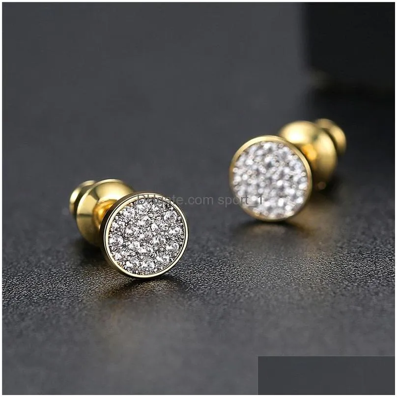 2019 fashion cubic zirconia mini stud earrings for women 6mm cz 18k gold plated sterling silver earrings jewelry gift