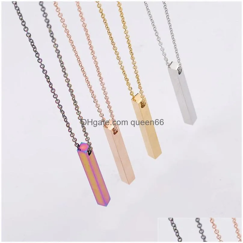 fashion long blank bar pendant necklace for women men goth square charm dangle necklaces stainless steel diy customize gift choker neck jeweley