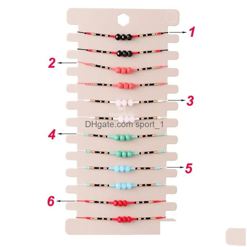12pcs/set glass crystal beads charms bracelets for women 6 color adjustable handmade woven rope chain jewelry children birthday gift