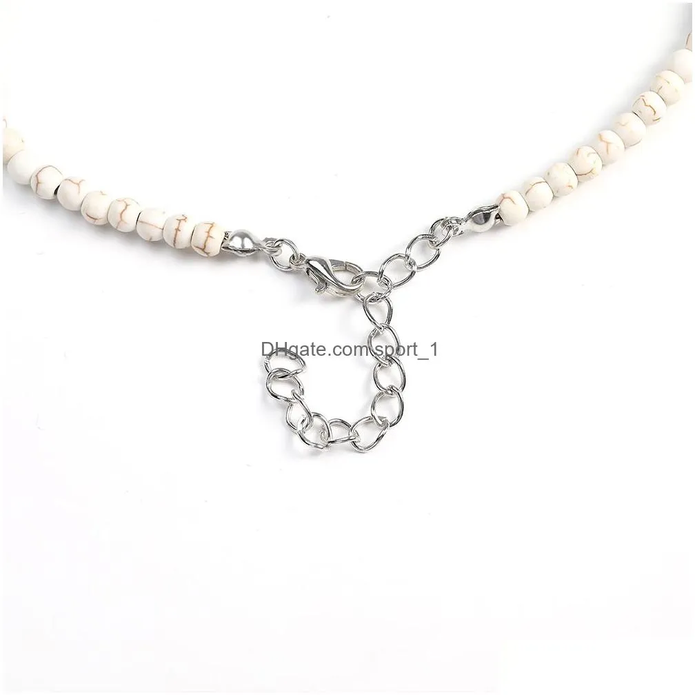 2019 fashion shell starfish pendant choker necklace for women green white nature stone beads chain necklace trendy jewelry gift