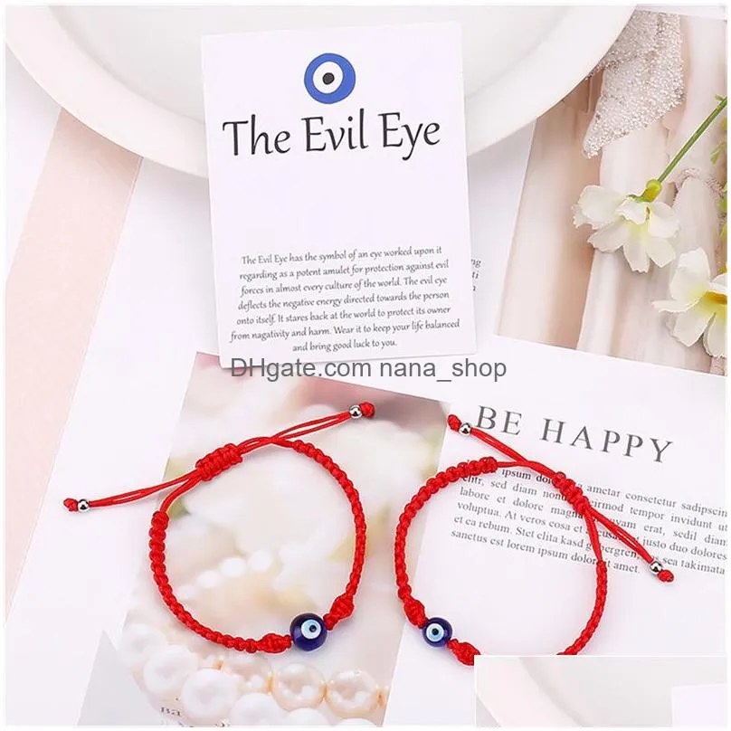 2pcs/lot handmade string evil eye link bracelet for women men girls boys black red thread adjustable lucky amulet bracelet minimalist