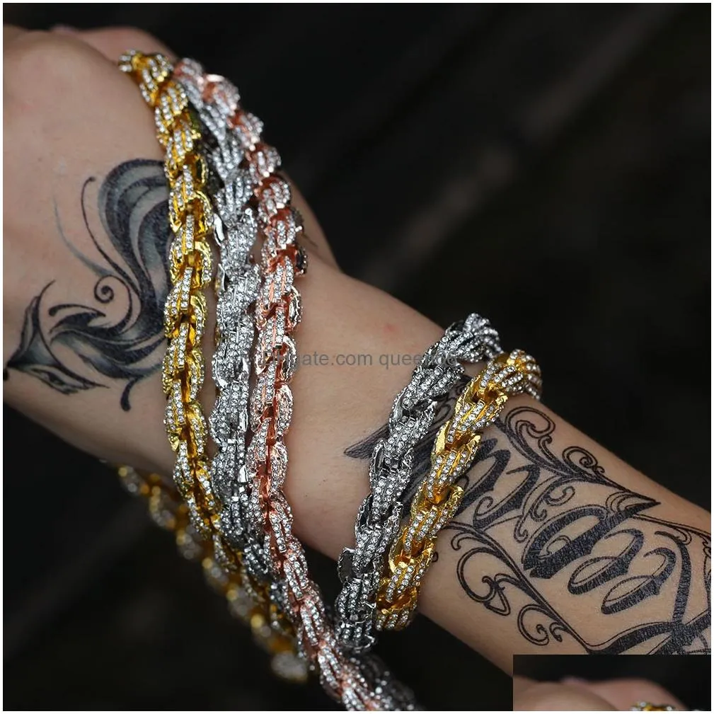 iced out chains bracelets fashion hip hop bling necklaces jewelry mens rose gold silver rhinestone twist bracelets