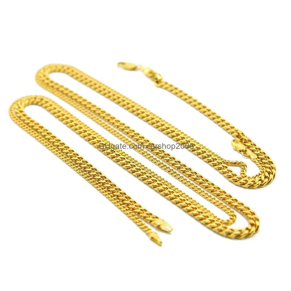 2.5mm/5mm mens 14k gold plated solid cuban curb link chain stainless steel neckalces hip hop jewelry