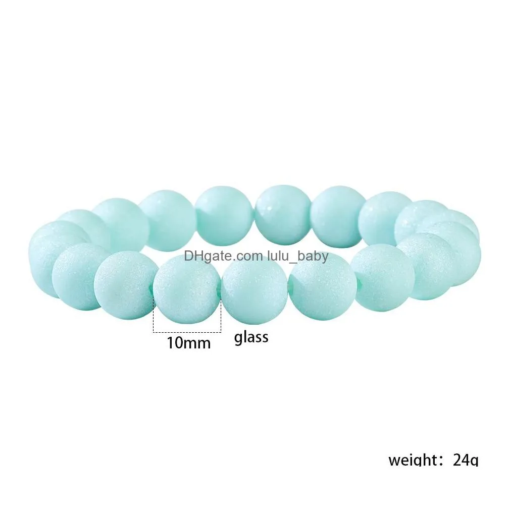 1pc 10mm agate natural stone strands bracelet on hand fashion frosted glass beaded bangle bracelet for women with wish card jewelry