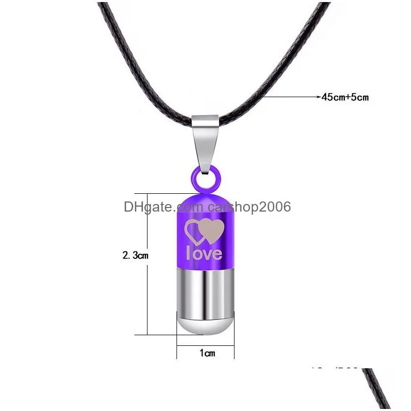 capsule pill pendant necklace classic couple pendant necklaces space stainless steel leather necklace valentines day gift