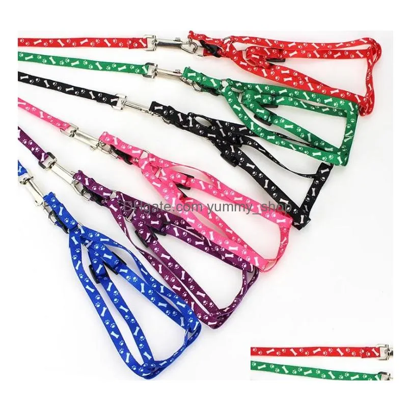 big discount 1.0x120cm dog harness leashes nylon printed adjustable pet dog collar puppy cat animals accessories pet necklace rope tie