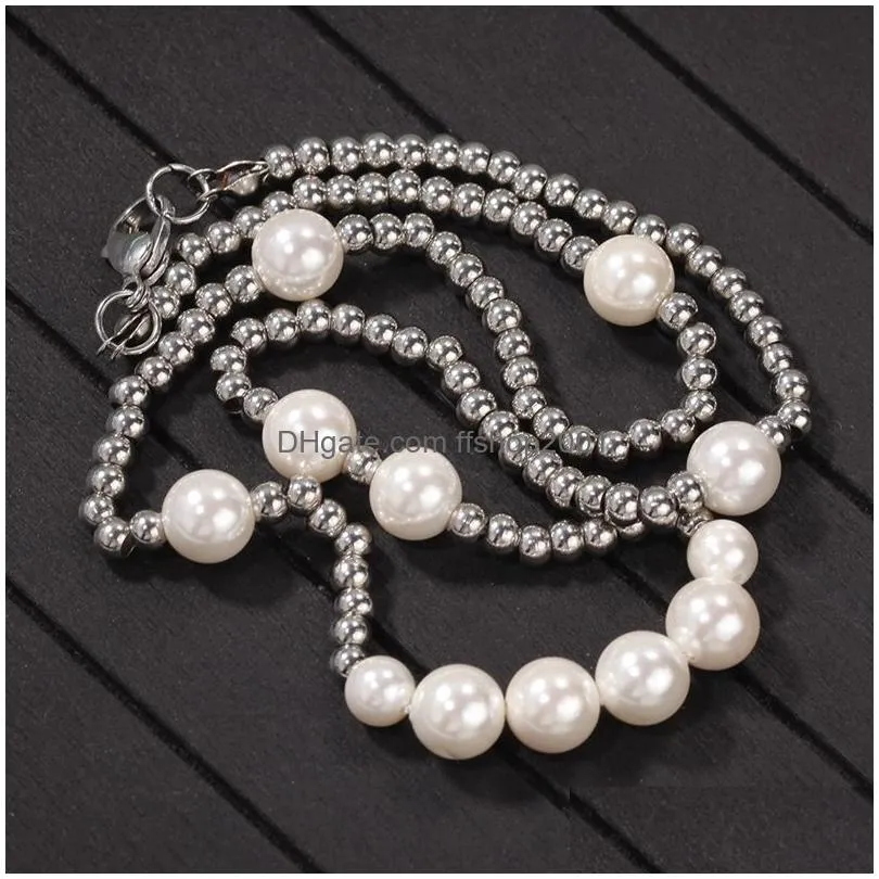  fashion mens pearl necklace hip hop stainless steel ball beaded necklaces jewelry clavicle chain