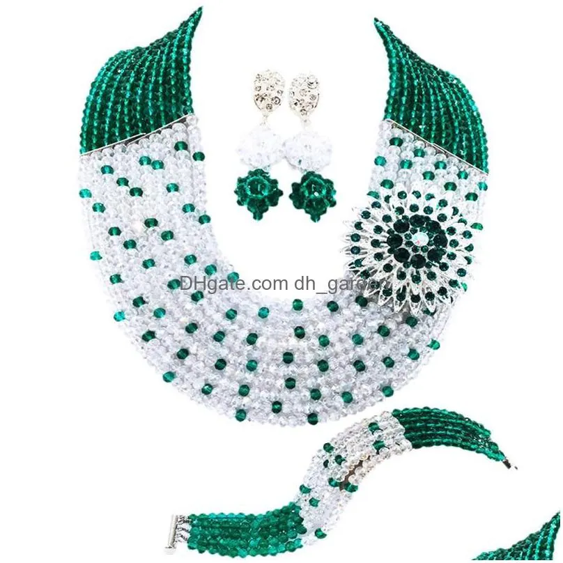 necklace earrings set fashion royal blue clear ab transparen nigerian wedding african beads jewelry crystal bracelet sets 10sz23